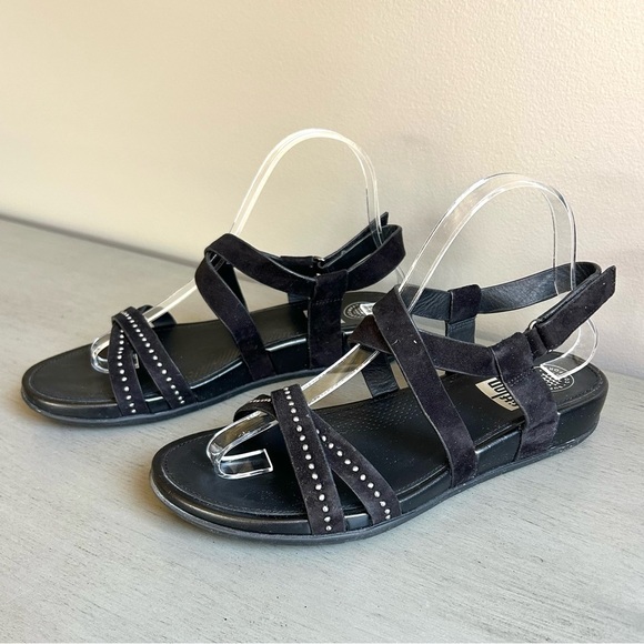 FitFlop Lumy Women Black Strappy Suede Studded Wedge Sandals Sz 8 Comfort - Picture 3 of 14